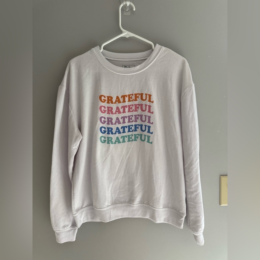 Miken Flow Grateful Graphic Print Pullover Crew Neck Sweater Women’s SZ M Casual